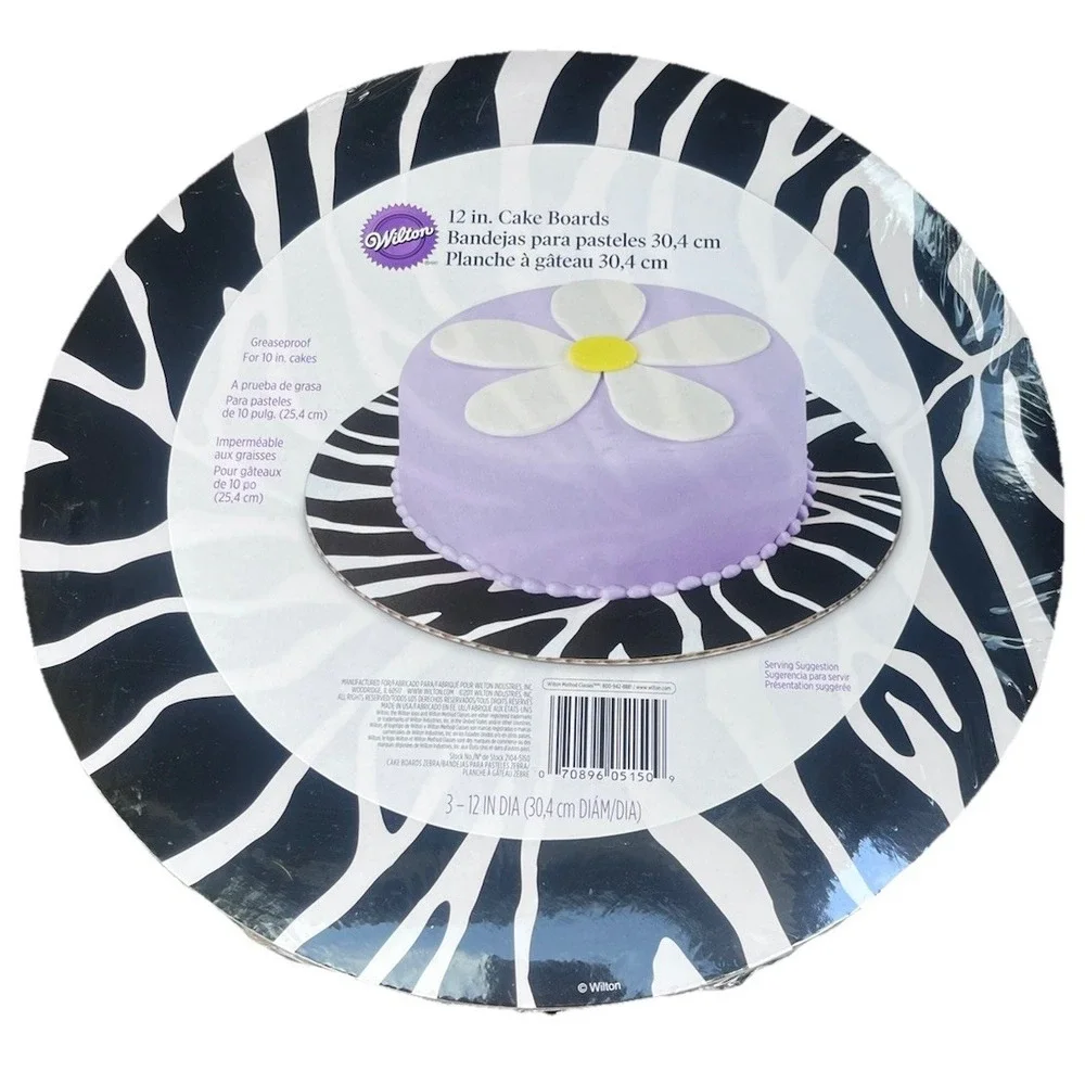 Wilton 12in Cake Boards (3pc)‎ Zebra Black White 2104-5150 Sealed
